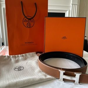 Hermes H Belt Buckle and Reversible Leather Belt - Size 90